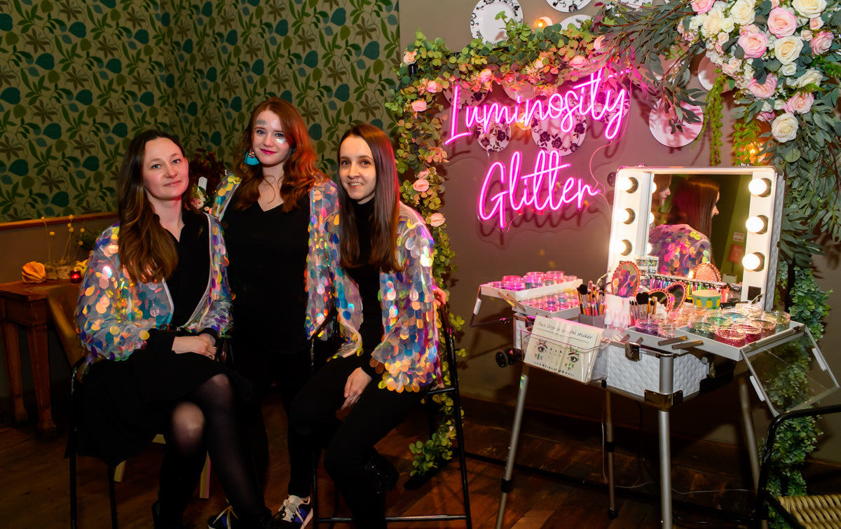 Three Glitter Artists with Luminosity Glitter's luxury eco glitter bar for a corporate event in London