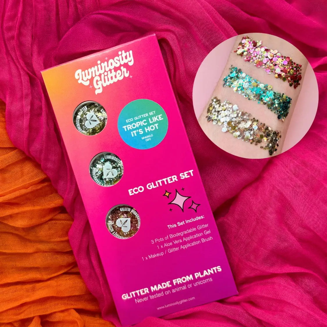 Tropical biodegradable eco glitter set in beachy colours