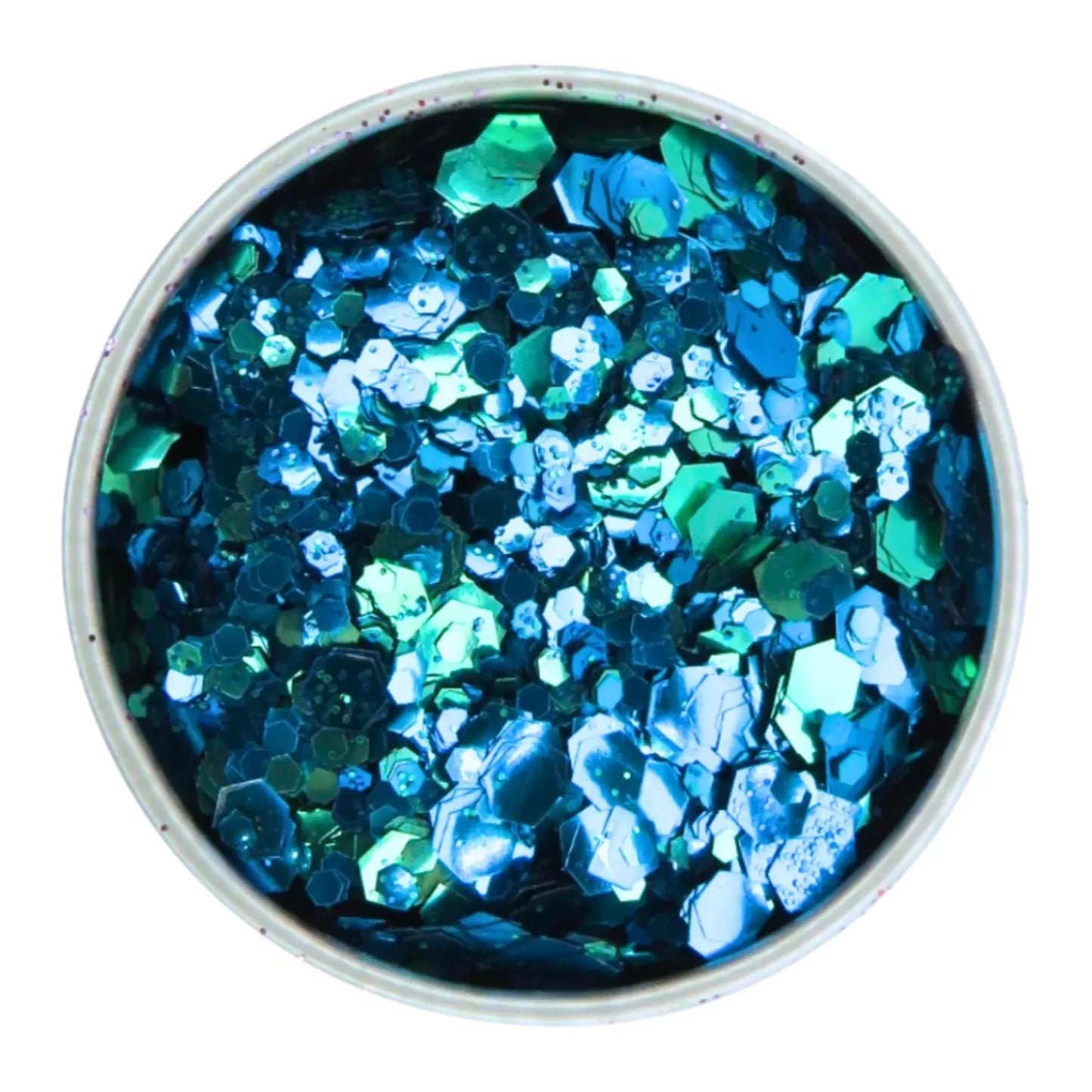 Ocean blend of blue, green and a splash of turquoise shades of eco friendly glitter.