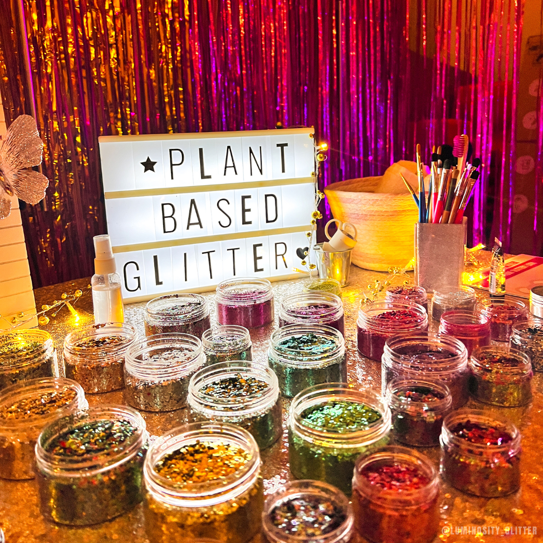 Luminosity Glitter's Mini glitter bar set up at an intimate event in London
