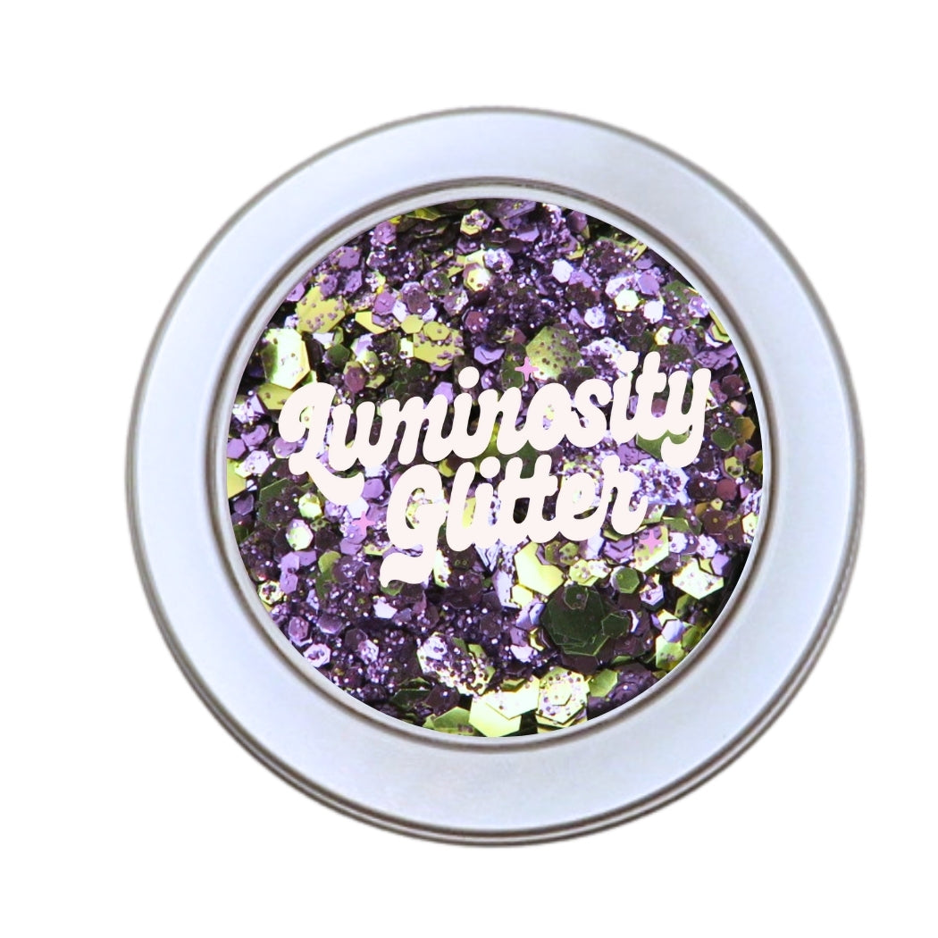 Luminosity Glitter's charm blend in purple and gold.