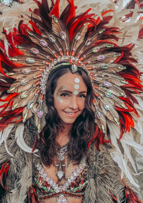 Carnival costume with feathers