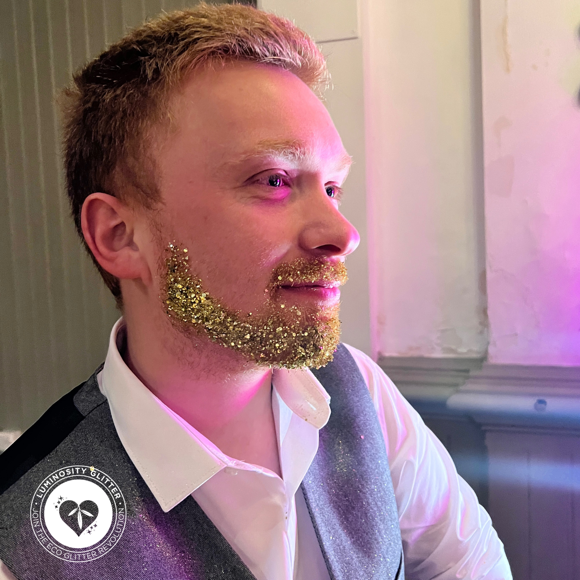 A gold glitter beard
