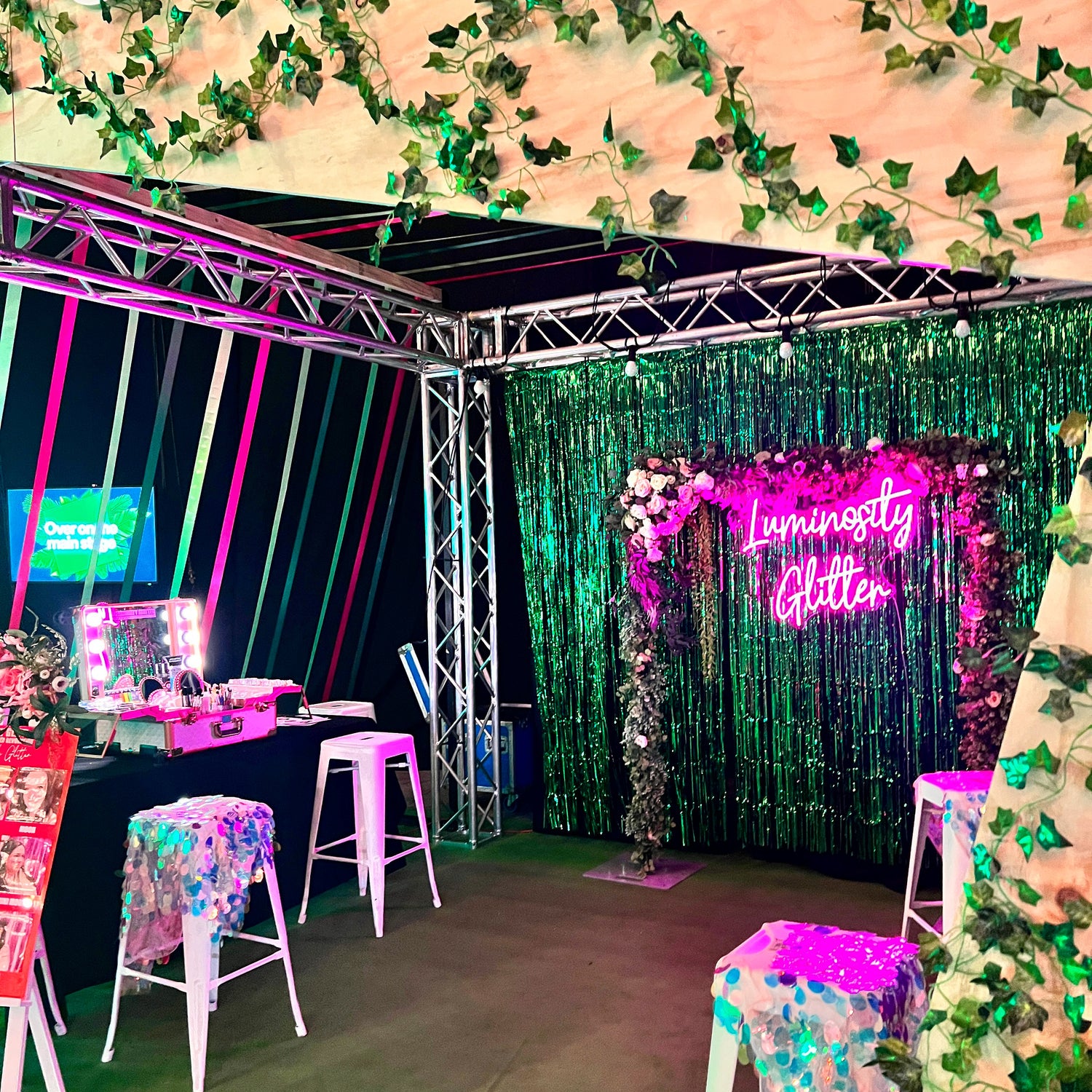 Wembley OVO Arena eco glitter bar brand activation set up