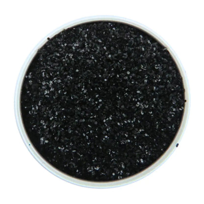 Black standard eco friendly glitter for halloween or spooky bold makeup looks.