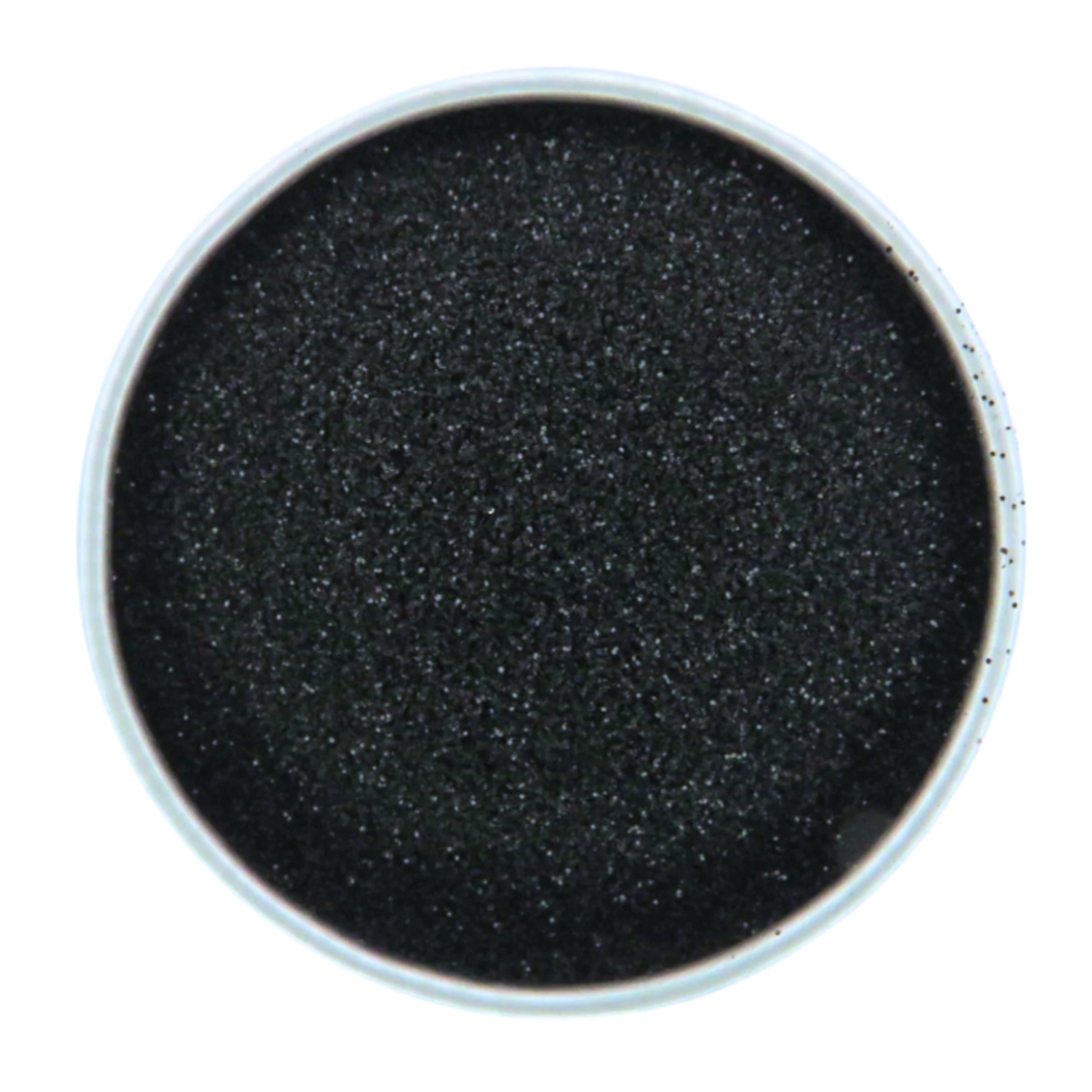 Black ultra fine eco friendly glitter for halloween and spooky makeup looks.