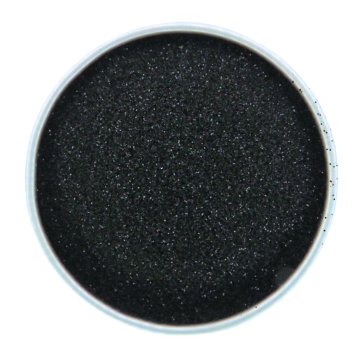 Black ultra fine eco friendly glitter for halloween and spooky makeup looks.