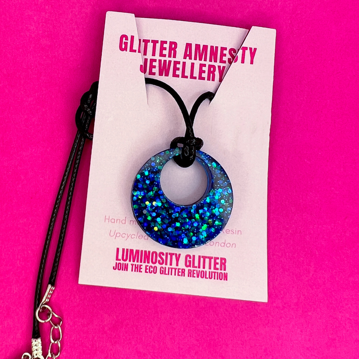 Blue glitter necklace by Luminosity Glitter handmade in London