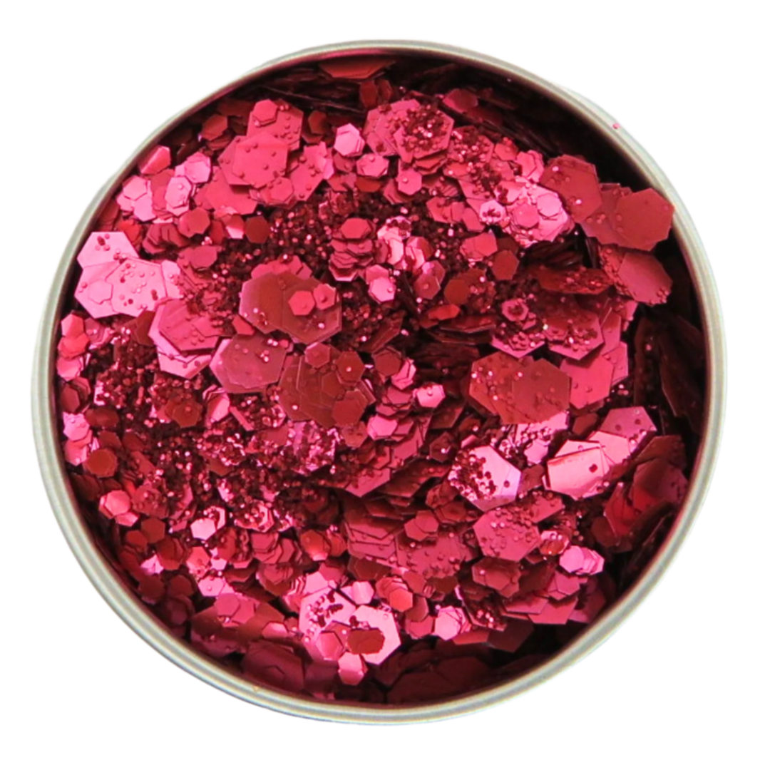 Blush red eco friendly blend of glitter in fine, chunky and super chunky sizing.