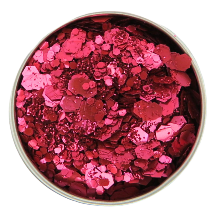 Blush red eco friendly blend of glitter in fine, chunky and super chunky sizing.