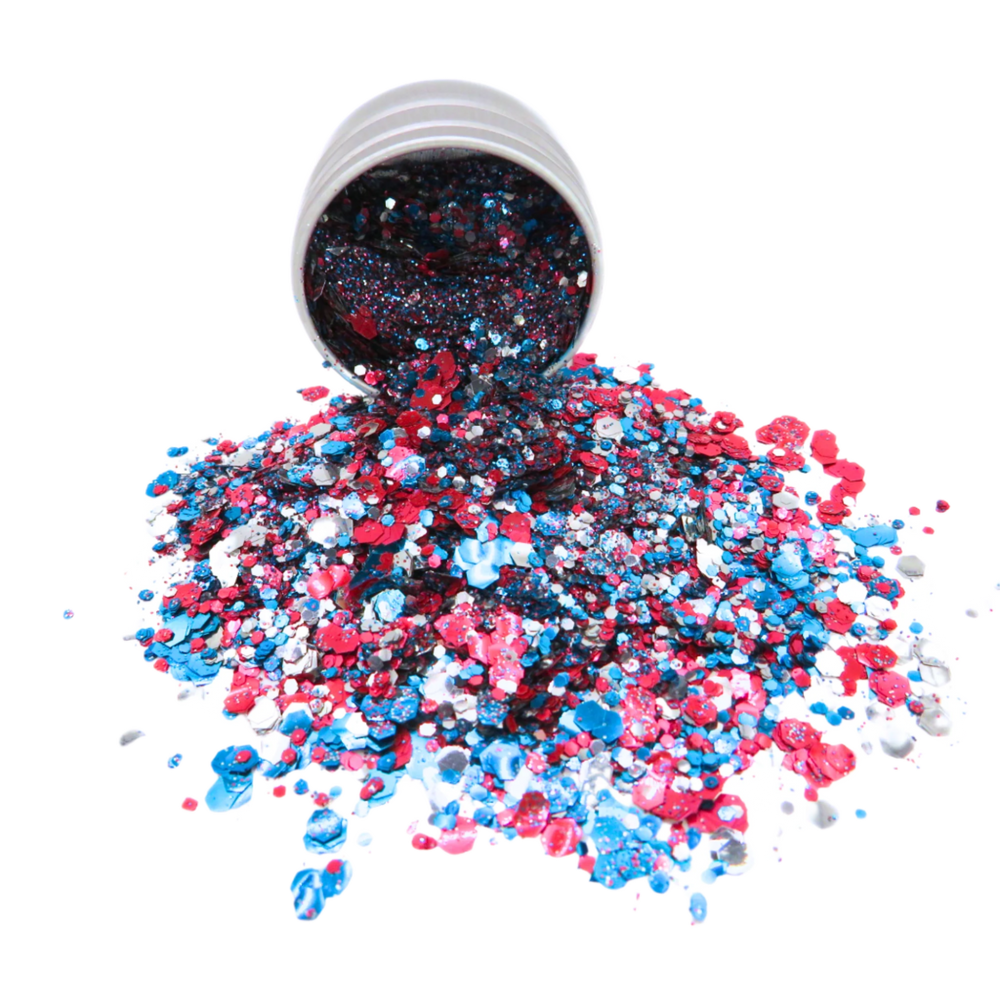 Britannia bling eco glitter blend of blue, silver and gold glitter for makeup, Eurovision parties and glitter crafts.