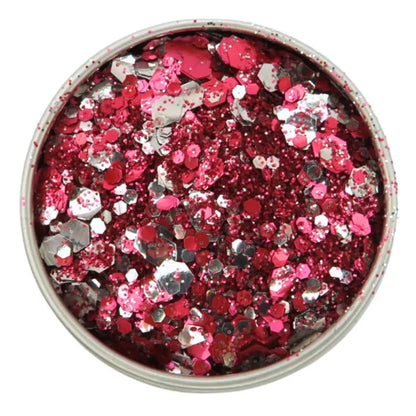 Candy cane Christmas festive eco glitter blend of red and silver glitter in fine, chunky and super chunky sizing.