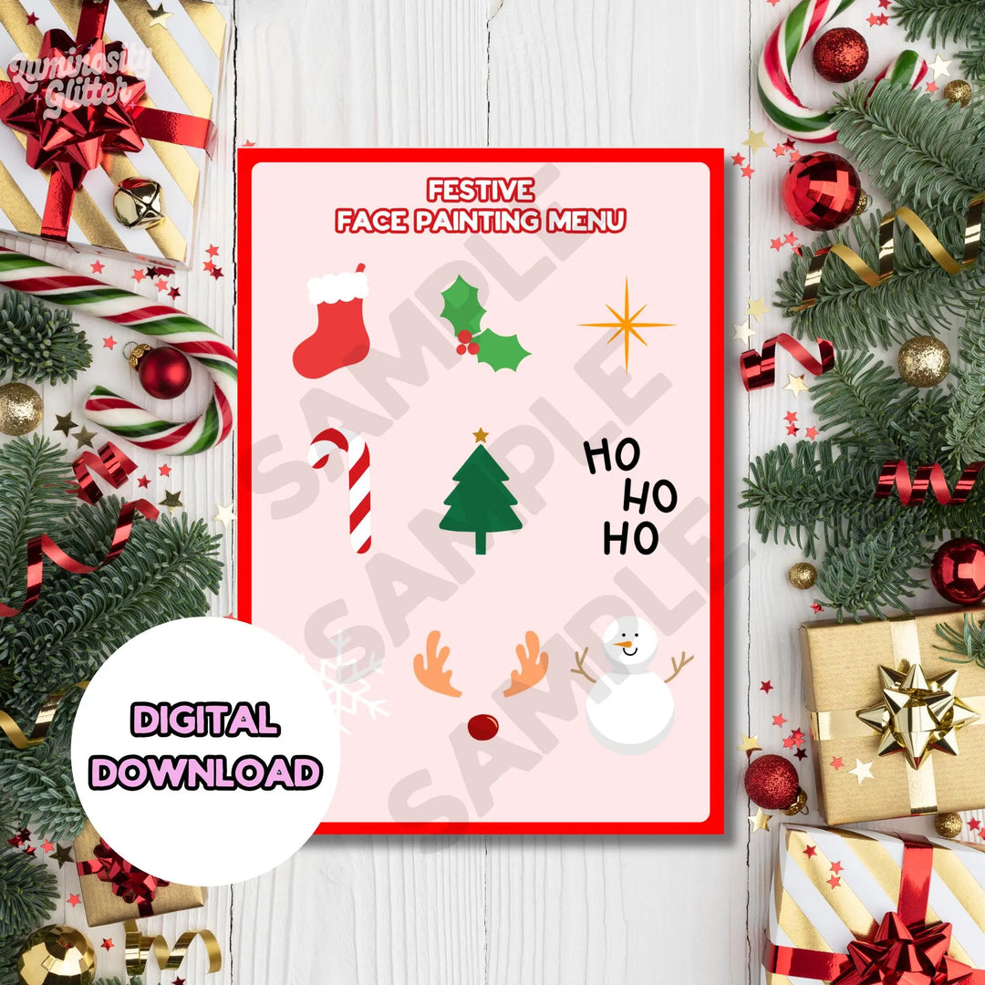 Christmas face paint digital download menu sheet a4 portrait