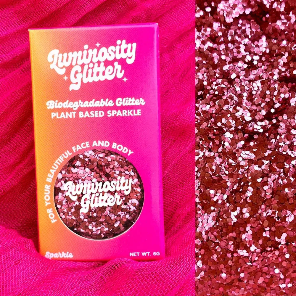 chunky biodegradable glitter in a rose pink shade.