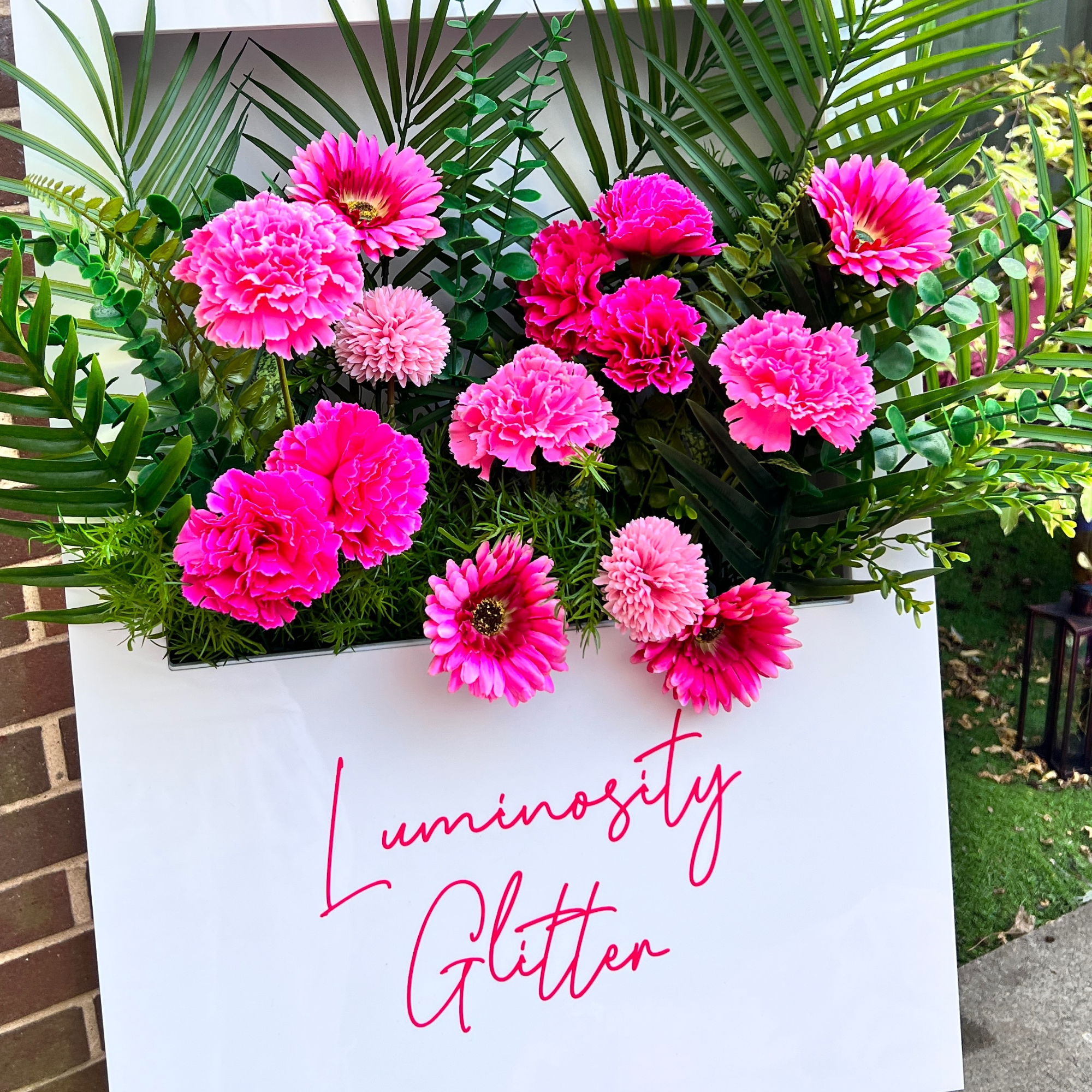 Custom floral box sign with flowers and custom writing