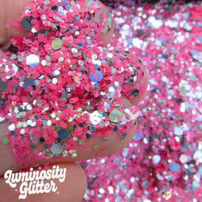 Disco Mingo biodegradable glitter mix of pink and silver.