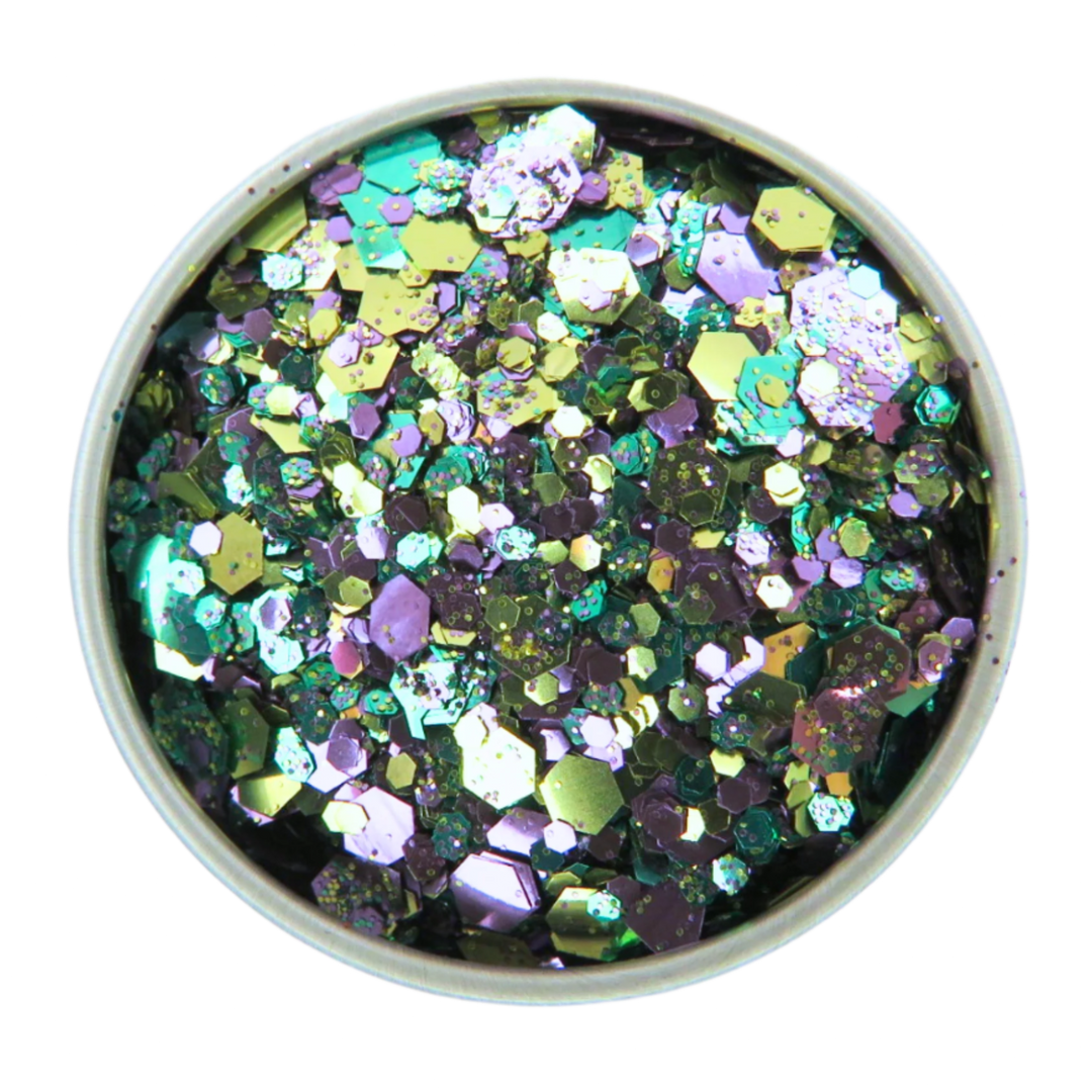 Dragonfly eco friendly glitter mix with gold, purple and green glitter shades.