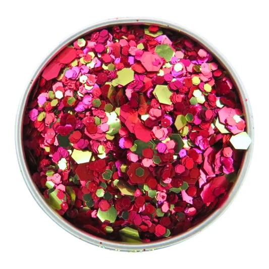 Dragons heart blend of eco friendly glitter. Mixed with gold, red, magenta and a splash of rose pink