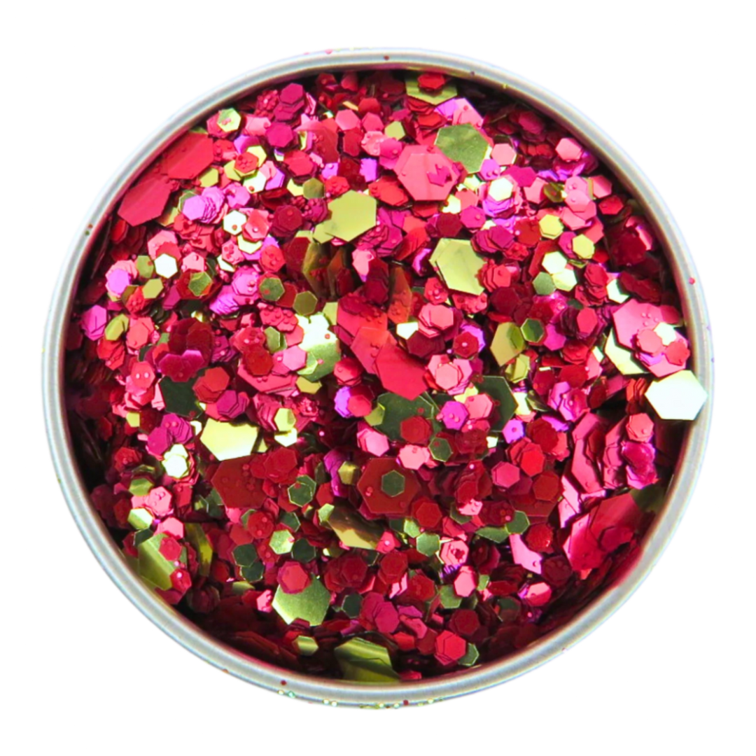 Dragons heart blend of eco friendly glitter. Mixed with gold, red, magenta and a splash of rose pink