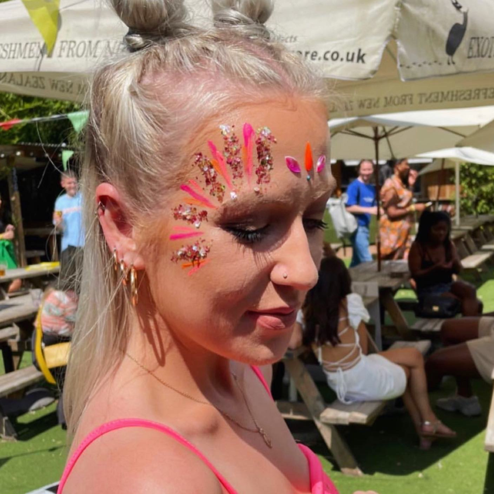 Festival face paint and eco glitter look