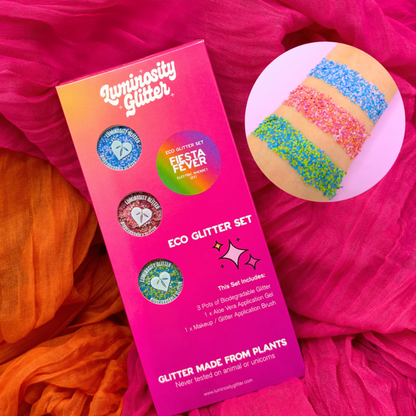 Fiesta fever eco friendly glitter gift set of three neon shade glitter blends.