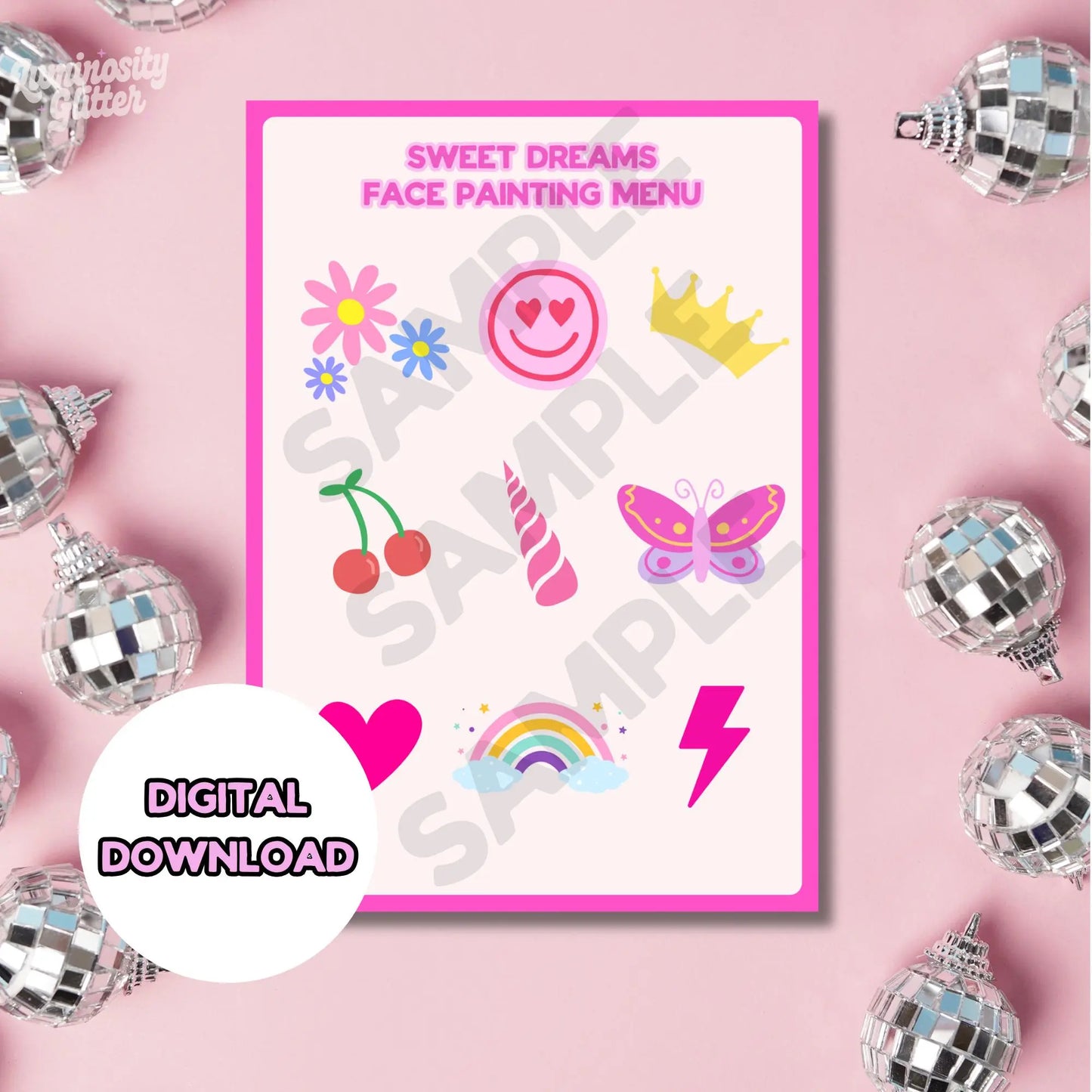 Pink sweet dreams face painting menu for girlie pink parties and slumber party fun