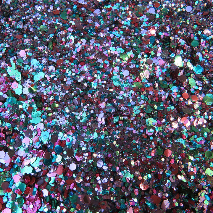 Festival glitter mix made from biodegradable cosmetic glitter. Purple and green biodegradable glitter.