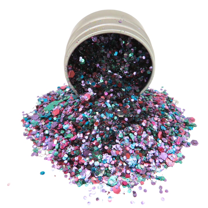 Festival face and body glitter mix in a 10ml aluminium pot.