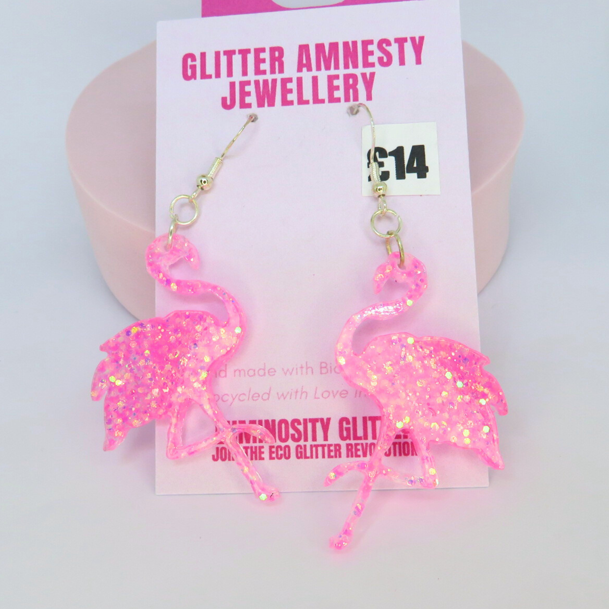 Flamingo Glitter Earrings - Light Pink