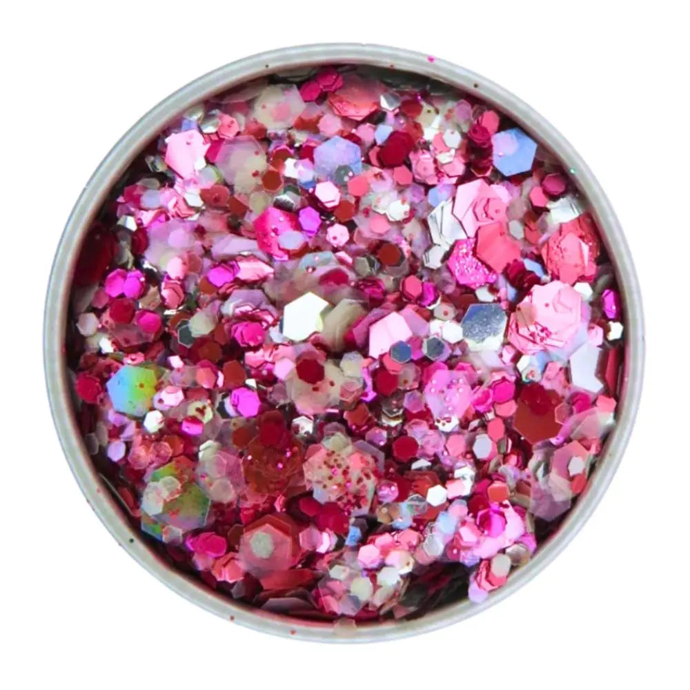 Galactic blush eco glitter mix is made using rose pink, magenta and holographic silver eco glitter with a splash of pale pink opalescent glitter too.