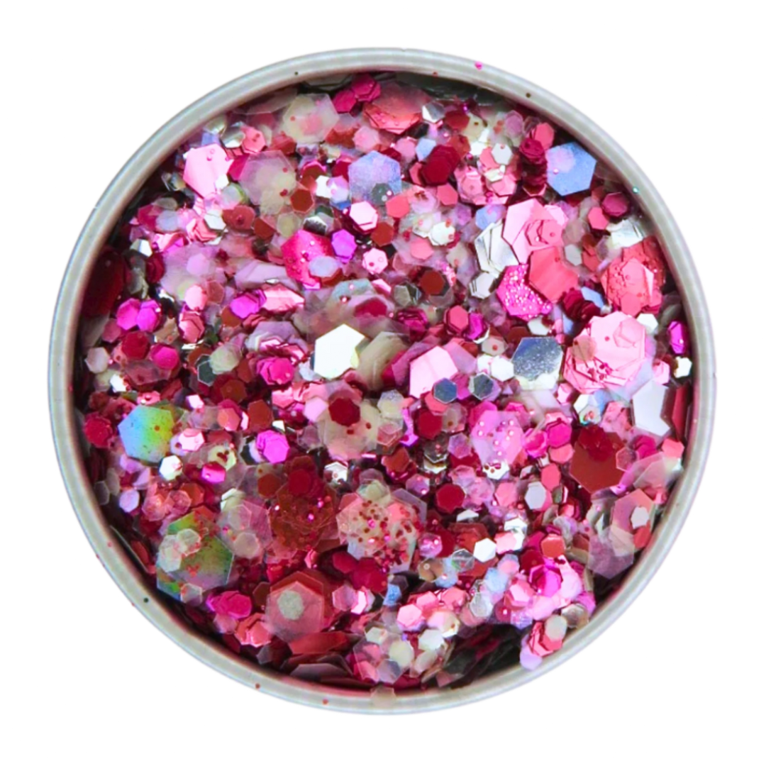 Galactic blush eco glitter mix is made using rose pink, magenta and holographic silver eco glitter with a splash of pale pink opalescent glitter too.