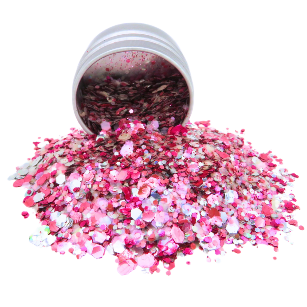 Galactic blush blend of eco friendly cosmetic grade glitter for your face, body, hair and nails.