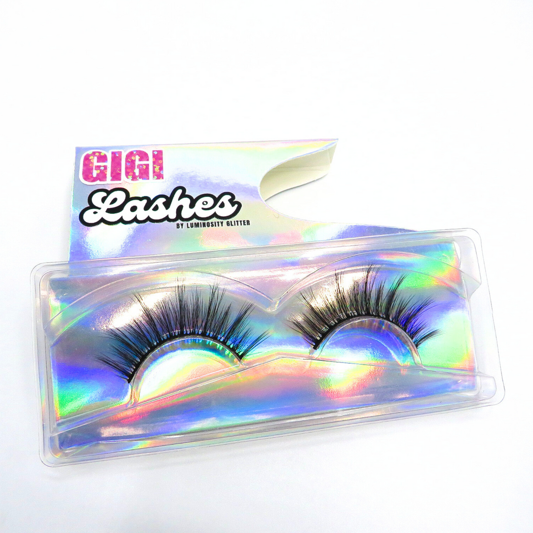 Gigi faux mink strip lashes by Luminosity Glitter London.