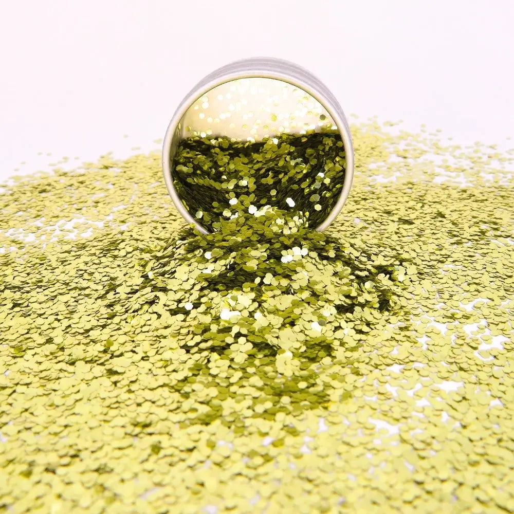 Gold chunky biodegradable cosmetic glitter.