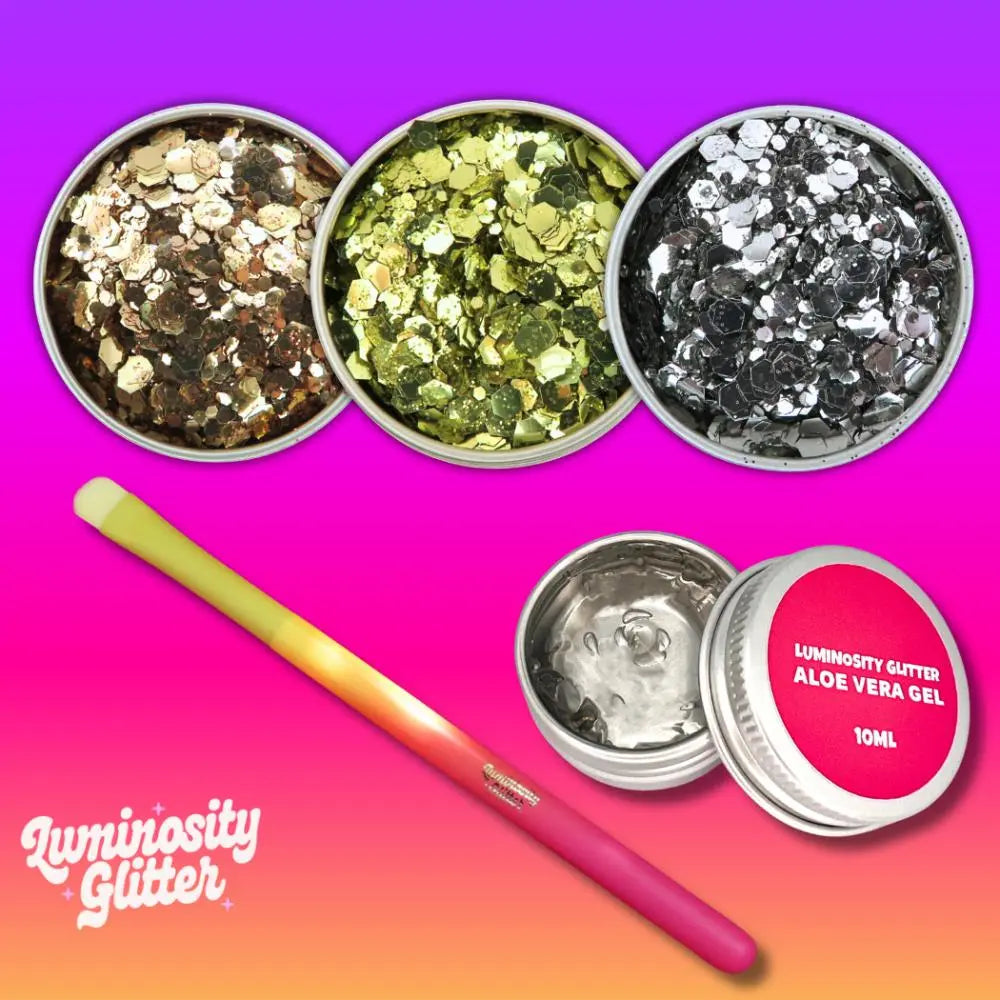 Gold Digger trio of biodegradable glitters in a cute gift set for teens or gifting to the sparkle lover in your life.