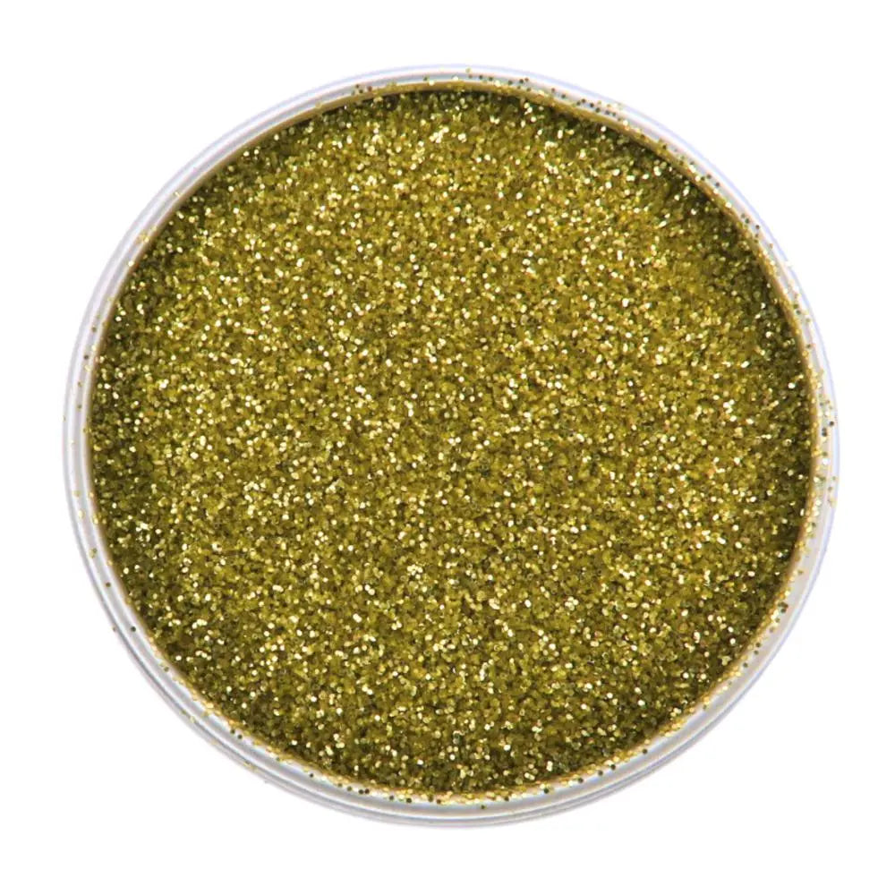 Gold fine christmas eco friendly glitter in a round aluminium pot.