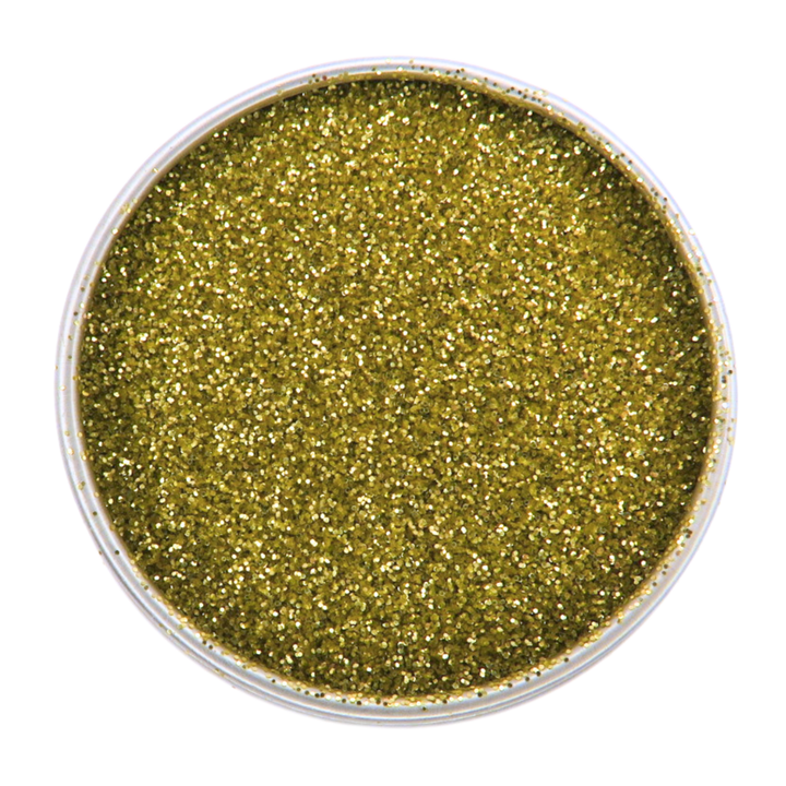 Gold fine christmas eco friendly glitter in a round aluminium pot.