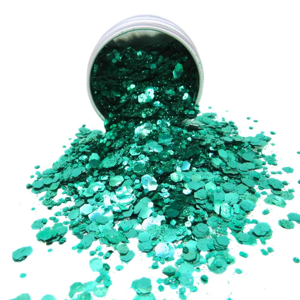 green biodegradable glitter blend in a 6 gram aluminum pot