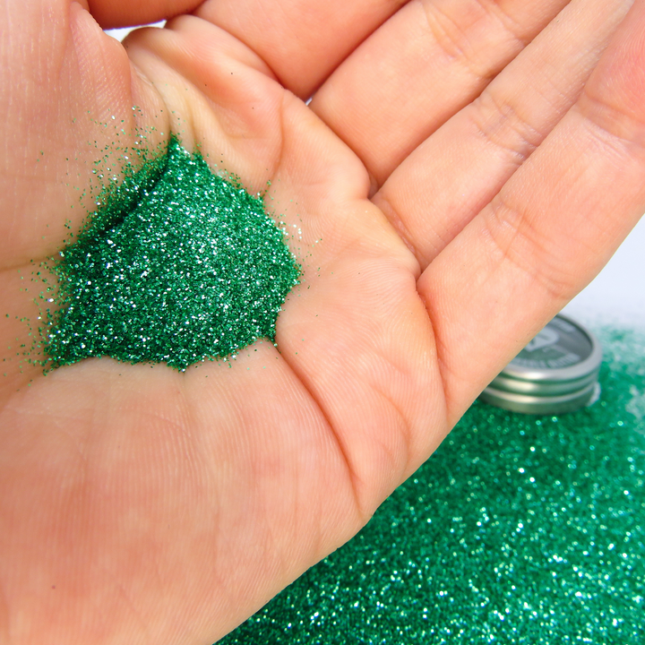 green fine biodegradable glitter. Halloween and Christmas glitter makeup and eco arts and crafts.