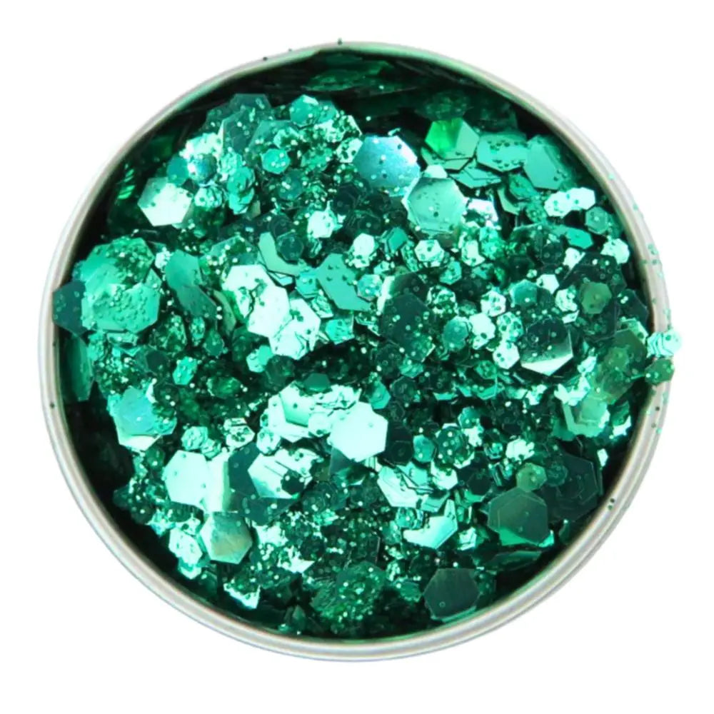 Forest Green eco friendly biodegradable glitter mix for use on your face, body, hair and nails.