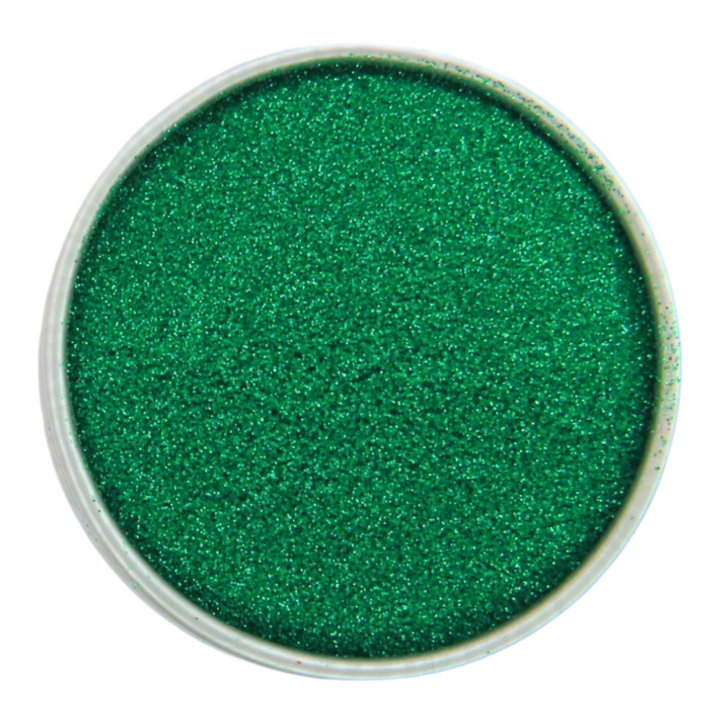 green ultra fine eco glitter in a round aluminium pot