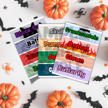 Halloween face painting card words for printing and displaying on your face painting menu.