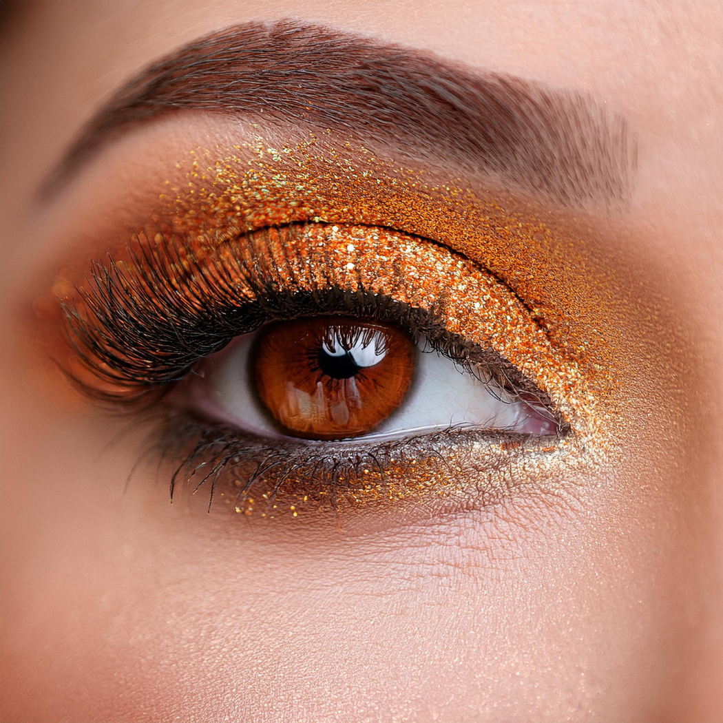 Halloween orange glitter makeup look