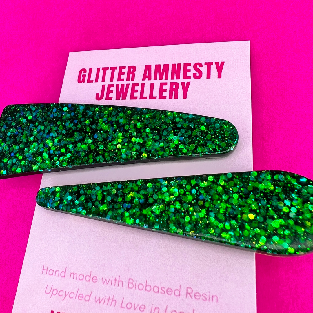 Emerald city green glitter hair clips
