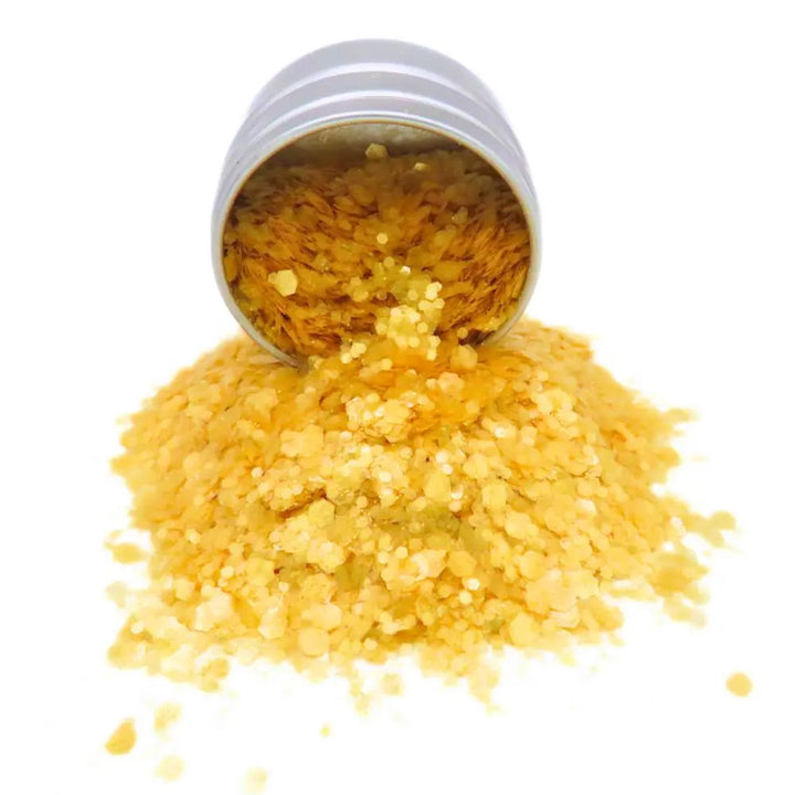 Honey gold bioglitter blend by Luminosity Glitter for use on your face, body, hair and nails.