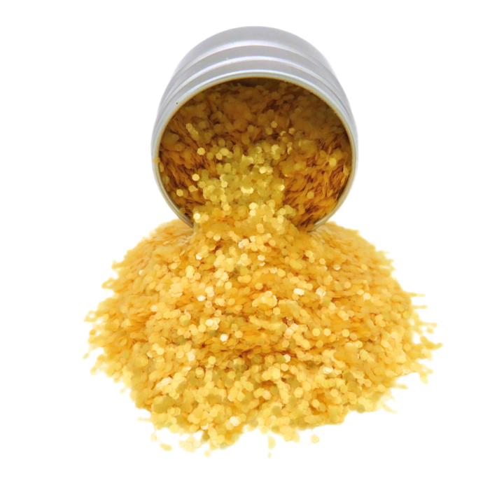 Honey gold chunky eco friendly glitter in a 6 gram aluminium pot