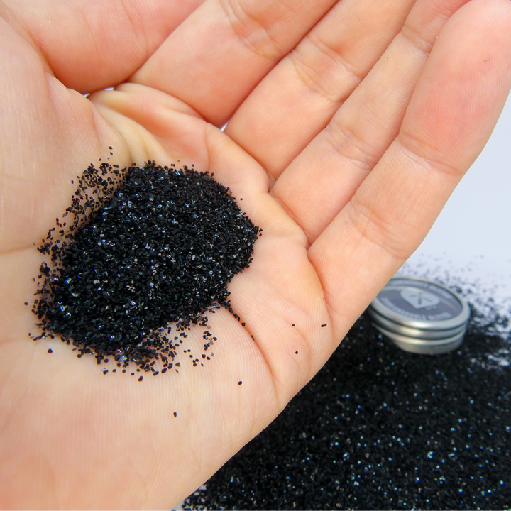 Jet black medium eco friendly cosmetic glitter.