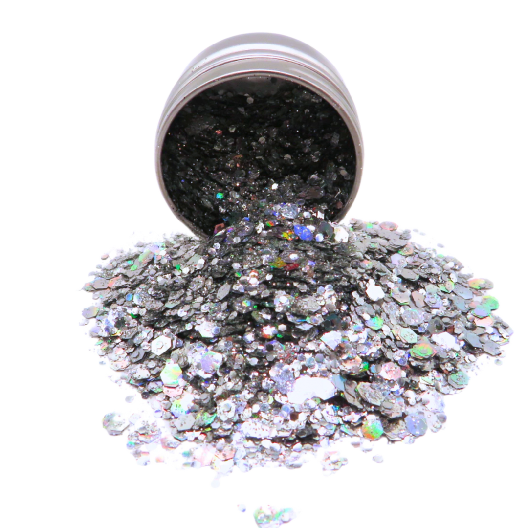 Kaleidoscope eco friendly holographic glitter in a 6 gram aluminium pot.