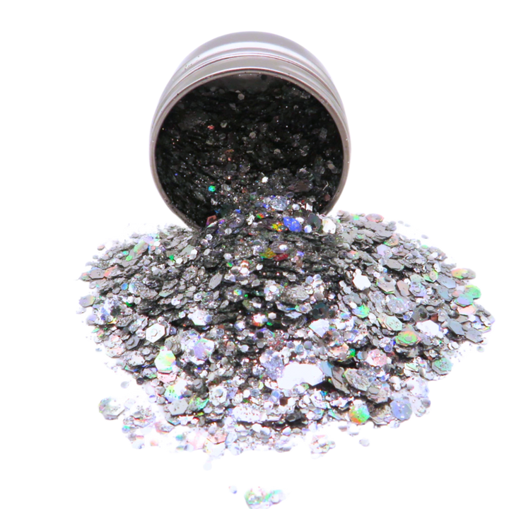 Kaleidoscope eco friendly holographic glitter in a 6 gram aluminium pot.