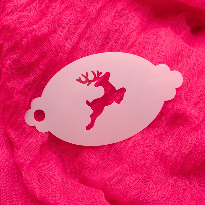 Leaping reindeer face painting stencil for Christmas and festive crafts.